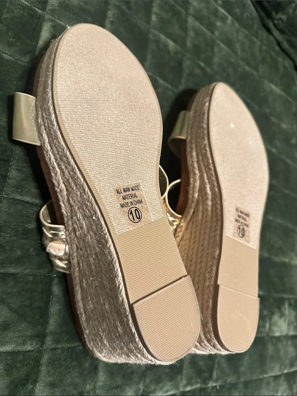 Soda Metallic Gold Braided Double-Strap Wedge Slides